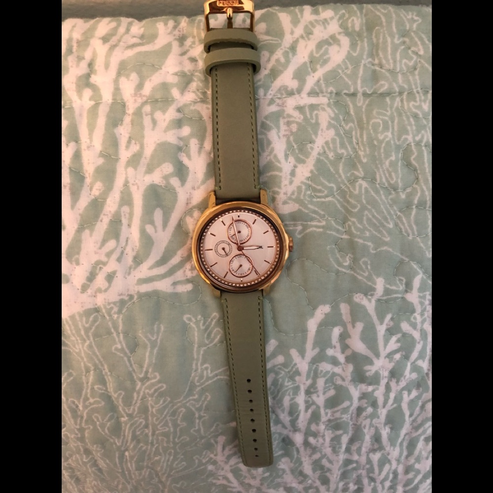 Fossil watch with crystal bezel